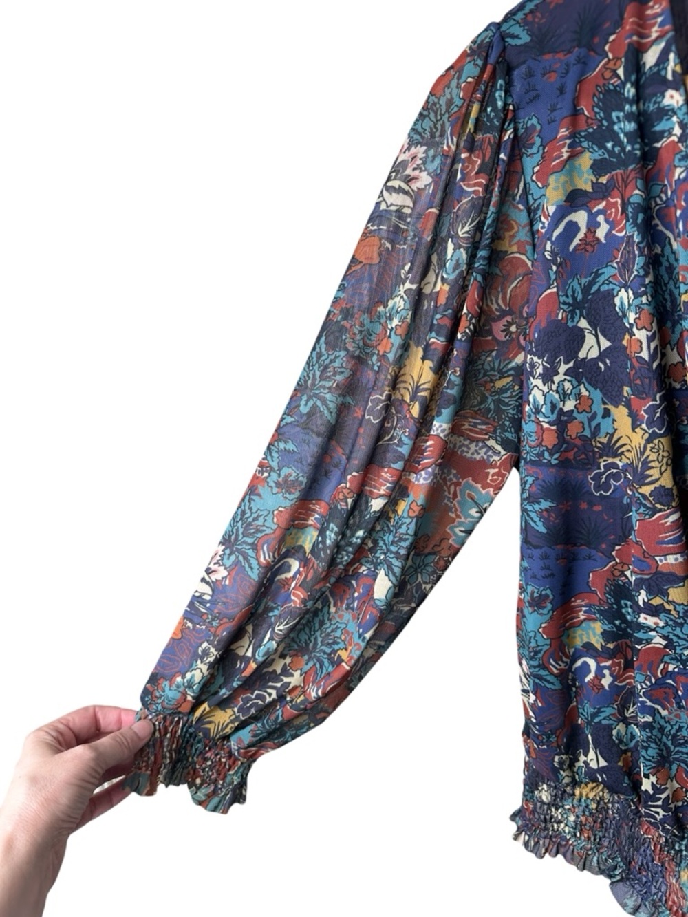 Anthropologie Ines Smocked Surplice Mesh Top Size XL Puff Sleeves Romantic Boho - Picture 5 of 13